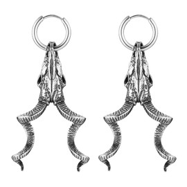 HZMAN Skull Goat Head Earring for Men Women Stainless Steel Gothic Punk Devil Satanic Dangle Drop Earrings Baphomet Goat Earring Jewelry Gift