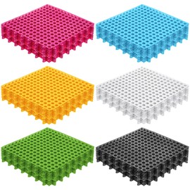 Tinideya 60 Pcs Drainage Tiles Interlocking Floor Tiles 11.8'' x 11.8'' Soft TPE Pool Floor Mat with Drain Holes Non Slip Drainage Mat Vented Floor Mats for Kitchen Bathroom Basement Deck, 6 Colors