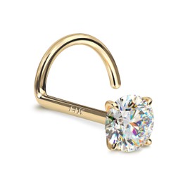 GEMQUEEN 14K Gold Nose Rings Studs : Solid Gold 18G 20G 22G Screw Nose Rings Simulated Diamond CZ Nose Studs Hypoallergenic Nose Piercings for Women Men 2mm 22G