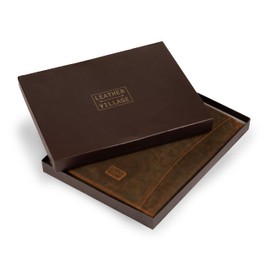 Leather Village Leather Portfolio Organizer - Professional Business Padfolio for Men & Women - Stylish Document Card Holder, Resume Folder, Folio for A4/Letter Size Writing Legal Pad, Brown