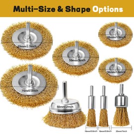 SBGGRL 9 Pcs Carbon Steel Wire Brush for Drill Rust Removal Kit,Wire Wheels and Pen Metal Wool Brushes Drill Attachments Cup for Corrosion and Scrubbing Surfaces,1/4-Inch Round Shank