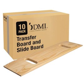DMI Transfer and Slide Board, FSA Eligible, Made of Heavy-Duty Wood for Patient, Senior and Handicap Move Assist and Slide Transfers, Holds up to 440 Pounds,2 Cut Out Handles, 30 x 8 x 1 (Pack of 10)