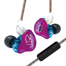 FEDAI KZ ZST IEM in Ear Monitors,HiFi Wired Earbuds Headphones with Hybrid Dual Driver 1BA 1DD High Fidelity Musicians in-Ear Earphones Detachable Cable for Gaming Earbuds(Purple with Mic).
