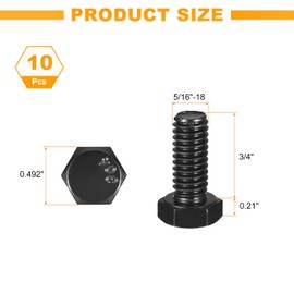 uxcell 10Pcs 5/16-18 x 3/4" Hex Head Bolts, 304 Stainless Steel Fully Threaded Hex Head Screw, Black Oxide Finish, Hex Bolts for Construction, Machinery Manufacturing, Black