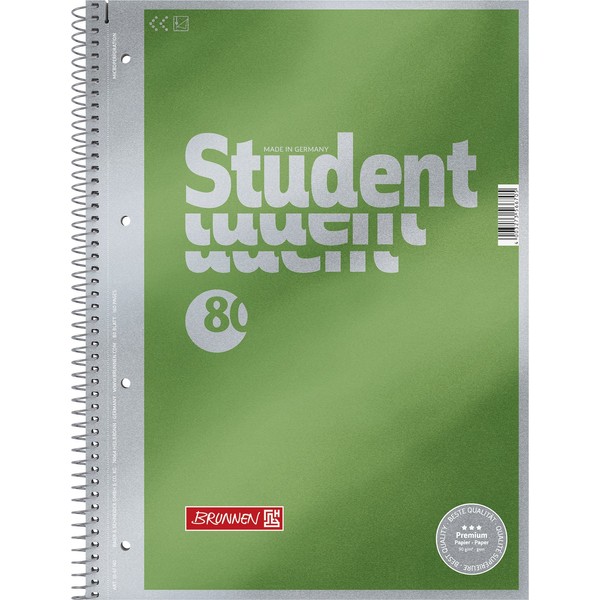 Brunnen 1067140 Notebook/Notepad Student Premium Set Treated Cover with Metallic Effect A4 Unlined/Blank 80 Sheets 90 g/m²
