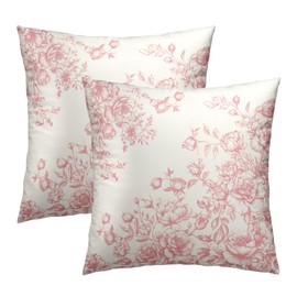 Mweet Pink Floral Throw Pillow Covers 18x18 Set of 2, Vintage Flowers Leaves Spring Summer Square Pillowcases Cotton Cushion Cover for Couch Sofa Living Room Bedroom Home Decor