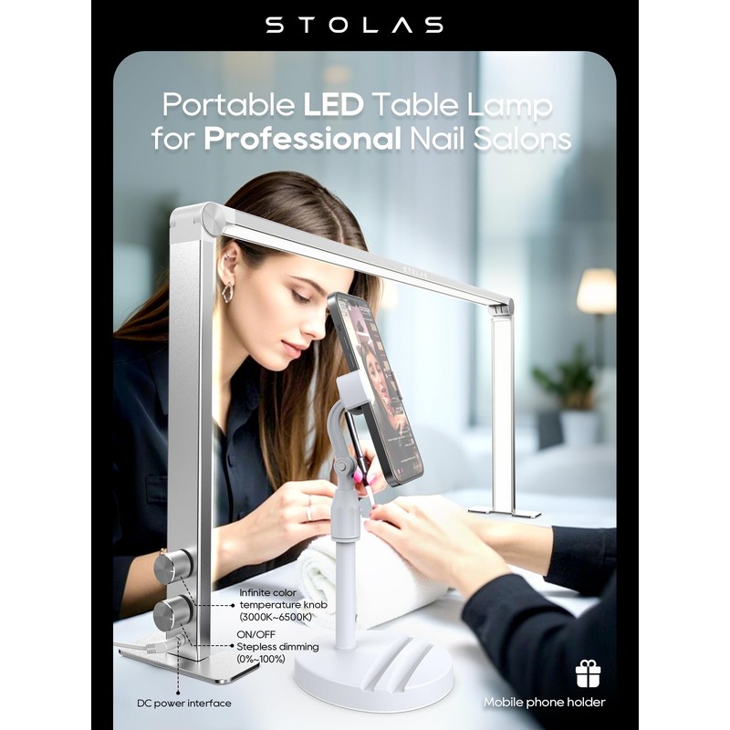 STOLAS Nail Tech Lamp for Desk, 4000K-6000K Dimmable LED Manicure