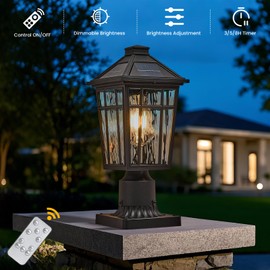 NAXTTII Solar Lamp Post Lights Dusk to Dawn Aluminum Solar Powered Large Post Lights Outdoor Include Remote Control and LED Bulb 16.5 Inch Height Outdoor Post Lights Hard Wired Black Finish