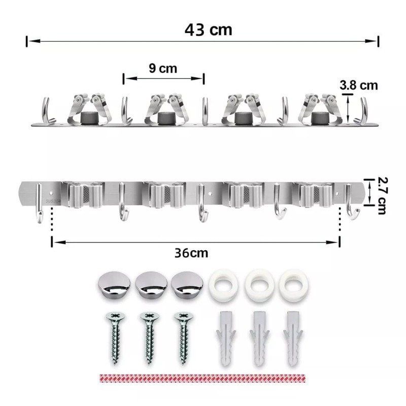 MARZSEFLO Acero Inoxidable Organizador De Escobas 4 Acortar 5 Ganch