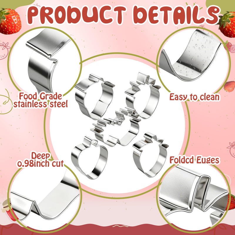 Rtteri 5 Pcs Strawberry Cookie Cutter Set 2.36-3.7 inch Stainless
