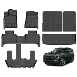 Hutisya-Floor Mats & Cargo Liner with Backrest Set Fit for Nissan Armada 7 Seats 2025 All Weather Protection Anti-Slip & Durable TPE Full Set Liners Automotive Accessories-Black