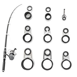 CHENNAN 9 Stück Angelrute Führungs Ring, Rutenringe Reparatur, Angelrutenführungen Keramik Endring Set, Köder-Angelruten-Führungsringe, Keramik Angelrute Pole Guide Ring Set Zubehör (Schwarz)