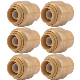 SharkBite 3/8 Inch (1/2 Inch OD) Push Cap, Pack of 6, Push to Connect Brass Plumbing Fitting, PEX Pipe, Copper, CPVC, PE-RT, HDPE, U512LF