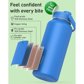 TOURIT 40 oz Insulated Water Bottle, Stainless Steel Sports Water Bottles With Top Handle, Double-Wall Travel Thermal Water Flask, BPA Free Leakproof Thermos Bottle for Sports, Midnight Blue