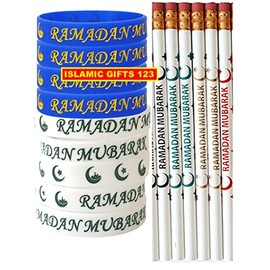 Ramadan Mubarak Favors[72 PCS] Pencils+Wristbands Novelty Happy Ramadan Kareem Decoration Arabic Moroccan رمضان مبارك Islamic Muslim Quran Gifts