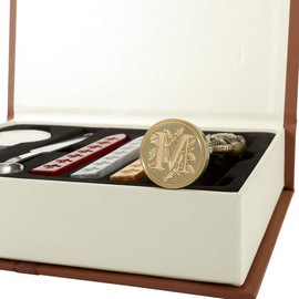 Yoption Alphabet Initials Wax Seal Stamp Kit, Old-Fashioned Letter M Sealing Stamp with Electroplated Bronze Handle, Sealing Wax Sticks Gift Box Kit
