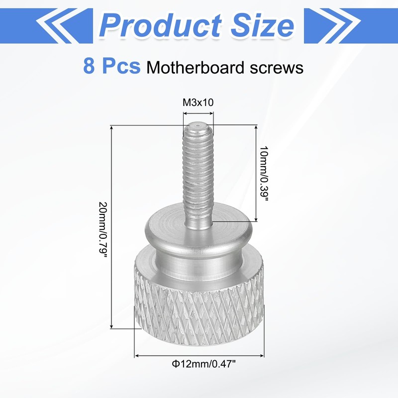 sourcing map 8Pcs M3x10 Aluminum Thumb Screws, 12x20mm(ODxH) Computer Case