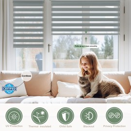 HOTSOON Cordless Zebra Blinds for Windows,Custom Sizes,Blackout Blinds for Indoor,Light Control,Easy to Instal, UV Protection,for Homes, Offices and Doors, Roller Shades, Grey, 47" W x 80" H