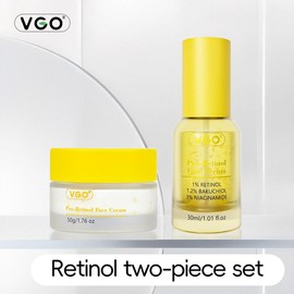 Vgo Anti-aging Retinol Face Serum 30ml and Cream 50g, with High-Strength Retinol, Bakuchiol & Niacinamide for Smooths Wrinkles & Fine Lines - Moisturizing Skin, Improving Dullness - Specification: 1 Retinol Serum+ 1 Retinol Cream Set