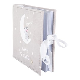 Cute and Beautiful Neutral Grey Suede Baby Shower Photo Album - 80 Spaces for 4x6 Photos | White Moon and Stars