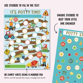 Sticker Chart for Potty Training - Construction Potty Chart for Toddlers Son Grandson - Boys Potty Training Reward Chart- Responsibility Chart for Kids - Train to Poop - by Central 23