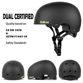 Skateboard Helmet Adult - OnBros Youth Bike Helmet Men or Women, Adjustable Road Bike Helmets for Multi-Sport Bicycle Cycling Skates Scooter Helmet (Black, M(54-58cm/21.25-22.83 inches))