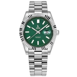 Alienwork IK Watch Men Women Calendar Metal Bracelet, Silver/green/metal band silver, Elegant