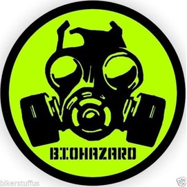 BIKERSTUFFUS BIO-Hazard Gas MASK Symbol Hard HAT Sticker (LOT of 3) Helmet Sticker Toolbox Sticker Laptop Sticker