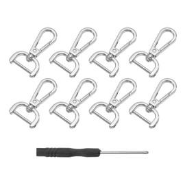 sourcing map 8Pcs Swivel Clasps Hook, 20mm(3/6 Inch) D Ring Detachable Snap Hook Metal Lobster Claw Clasp Hook with Screwdriver for Purse Making Keychain, Silver