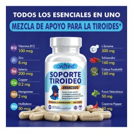 Gwynne Soporte Tiroideo Avanzado 90 Cápsulas Con Vitamina B12,zinc,l-tirosina Y Selenio,apoya La Función Tiroidea,energía Y Metabolismo