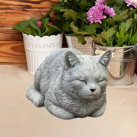 Outdoor Cat Statue Sleeping Cat Sculpture Garden Cat Figurine Memorial Cat Ornament