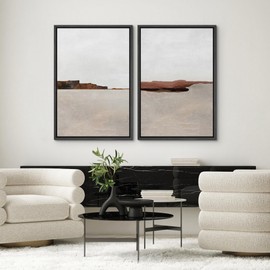 SIGNWIN Framed Canvas Print Wall Art Set Pastel Brown Paint Stroke Landscape Abstract Shapes Illustrations Minimal Decorative Boho Nordic Relax for Living Room, Bedroom, Office - 24"x36"x2 Black