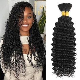VENGSTI Braiding Hair for Boho Braids Human Hair 14 Inch 2 Bundles Deep Wave Bulk Human Hair for Braiding 100g/Pack Human Braiding Hair Extensions No Weft 100% Brazilian Curly Human Braiding Hair
