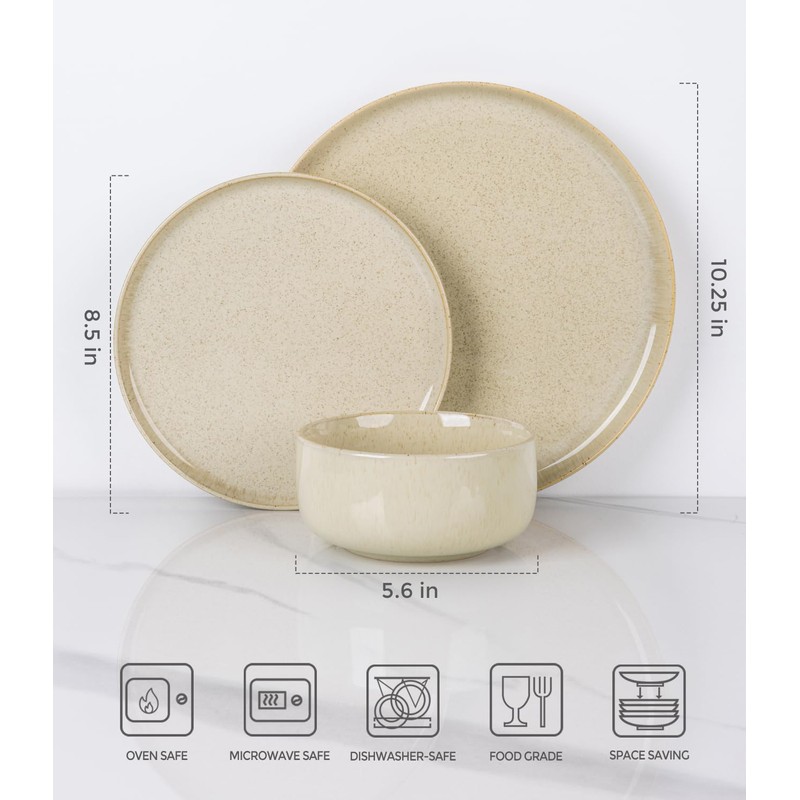 TheTerra Ceramic Dinnerware Sets for 4, 12 Pieces Handmade Reactive