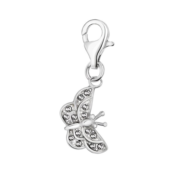 Quiges Butterfly Clip On Charm Pendant with Cubic Zirconia Silver