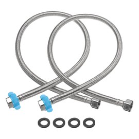 sourcing map 2Pcs 32" Faucet Supply Lines Connector Stainless Steel Braided Long Faucet Connector G1/2 Female Compression Thread x G1/2 Female Straight Thread for Kitchen Sink Bathroom (Silver)
