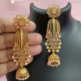Indian CZ Jhumki/Gold Plated Polki Jhumki/Stone Jhumki/Indian Jewelry/Punjabi/Bridal Earring/Wedding Earrings fashion woman