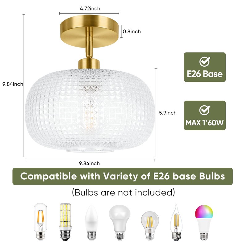 ROTTOGOON Semi Flush Mount Ceiling Light, Adjustable Hanging Gold Sloped