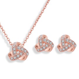 MOLIDAY Conjunto de collar y pendientes de tuerca con diseño de nudo de circonita cúbica brillante para mujeres y niñas