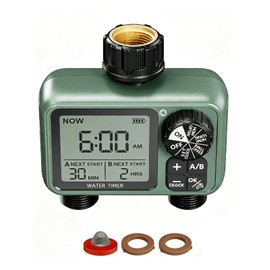 Kenkor Sprinkler Timer 2 Zone, Water Timers for Garden Hose, Brass Inlet, Programmable Hose Timer with Rain Delay/Manual Modes, Faucet Timers for Lawn, Yard