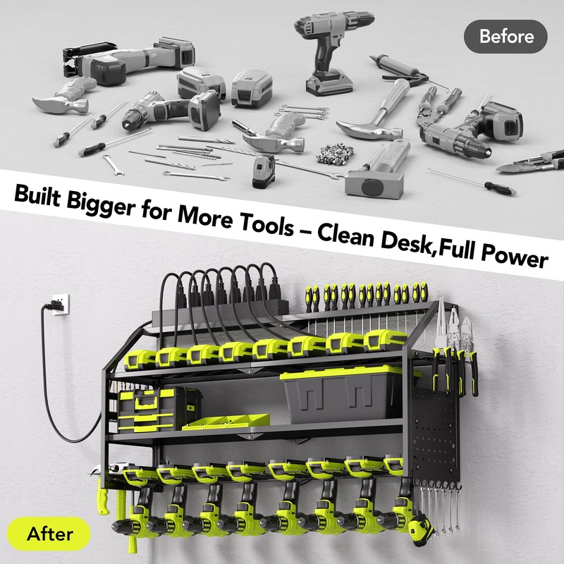 YFFSRJDJ Power Tool Organizer Wall Mount with Charging Station, 8