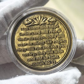 Soar On Wings Like Eagles Challenge Coin – Isaiah 40:31 Bible Verse, Motivational Religious Gift for Strength and Faith﻿