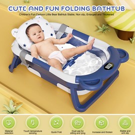 HAHONIA Baby Bath Tub Bear, Foldable Bathtub with Integrated Thermometer, Childrens Shower Bath Tubs for Toddler 0-15 Months