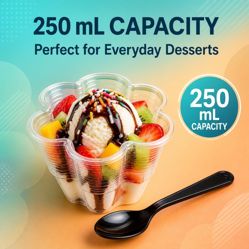 250 Pcs Ice Cream Bowls, 250ml Hexagon, 5 Colors with