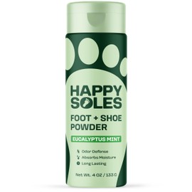 HAPPY SOLES Shoe Deodorizer Foot Powder- Ultimate Foot Powder for Smelly Feet & Odor Control- Sweat-Absorbing & Long-Lasting Freshness- Ideal for Sweaty Feet & Unpleasant Shoe Smell (Eucalyptus Mint)