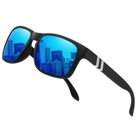 Ofwin - anteojos de sol polarizadas para hombre, protección UV400, deportes, ciclismo, conducción, pesca, anteojos de sol, Marco negro lente azul., M