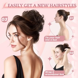 SEGO Pro Messy Bun Hair Piece Human Hair Wavy Curly Messy Bun Scrunchie Updo Hairpieces Donut Chignon Ponytail Extensions for Women Girls 60 Platinum Blonde