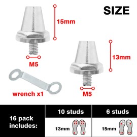 Pack of 16 Replacement Studs for Football Boots, Football Boot Spikes, Aluminium Studs, Replacement Studs for Football Boots, Tapered Studs, Screw Studs for Football Boots, 13 mm + 15 mm