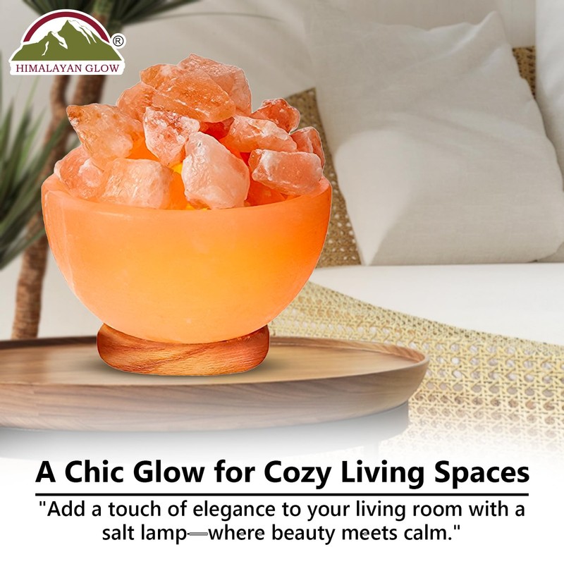 Himalayan Glow Pink Salt Bowl Night Lamp with Crystal Himalayan