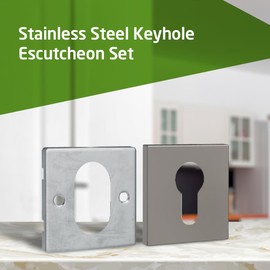 Amig - Door Escutcheon Set | Square Rosette | Matte Stainless Steel | Cover for Euro Profile Cylinder Locks | Accessory for Interior and Exterior Doors | 2 Units